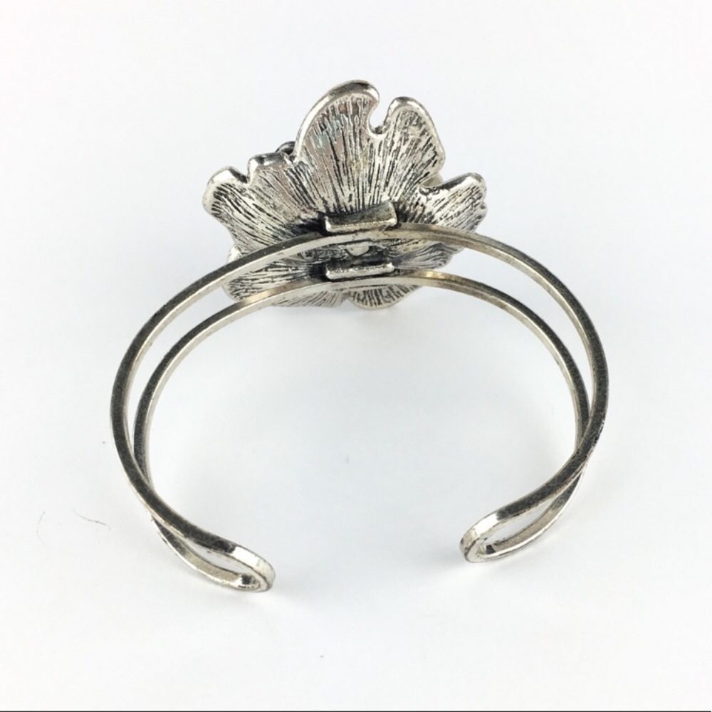 mark. Metal Flower Cuff Couture Bracelet Burnished Silvertone Boho Y2K Style - Picture 2 of 3